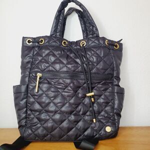 Jill & Ally Black Quilted Mini Backpack Small Womens Drawstring Travel Bag Cute